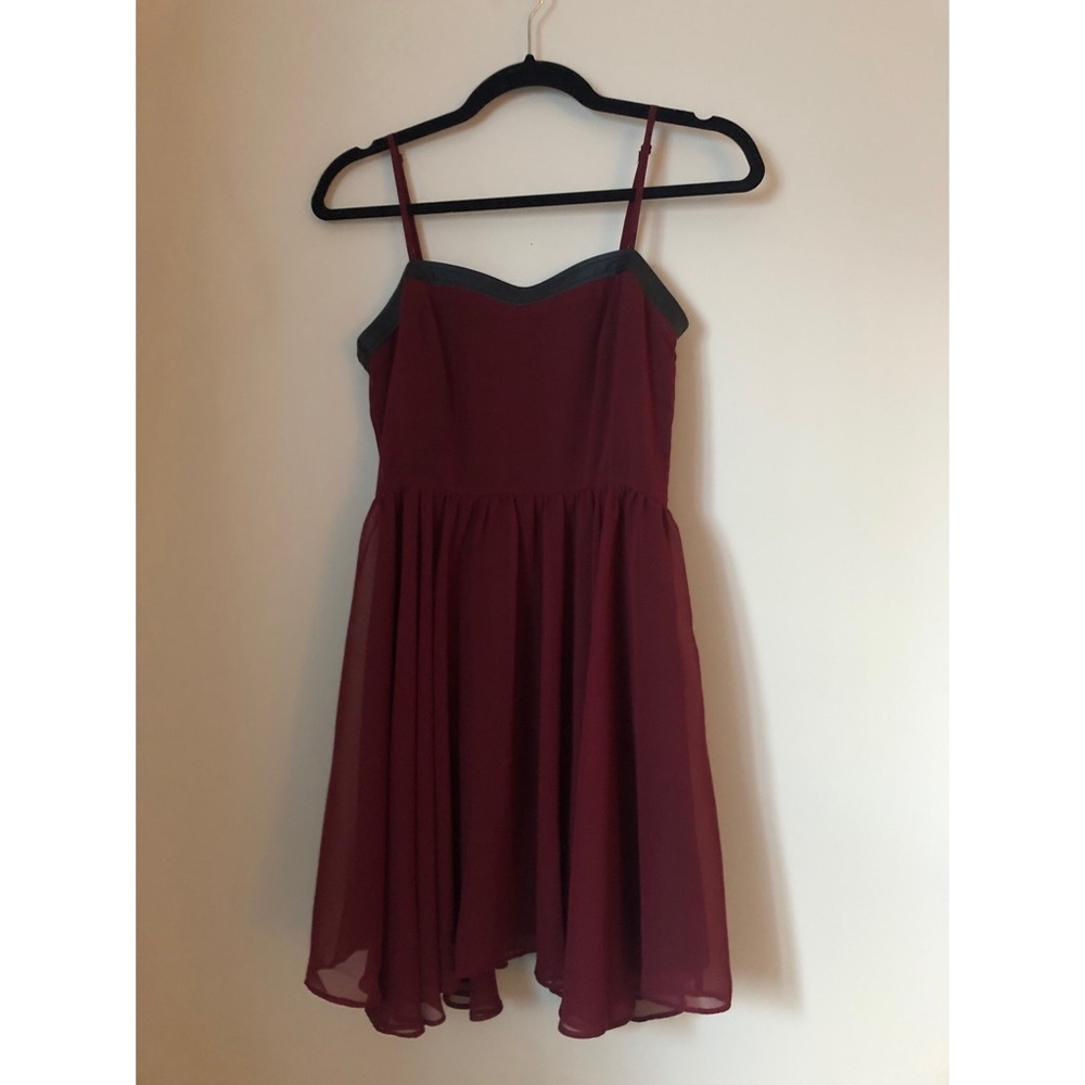 F21 Burgundy Mini Dress with Faux Leather